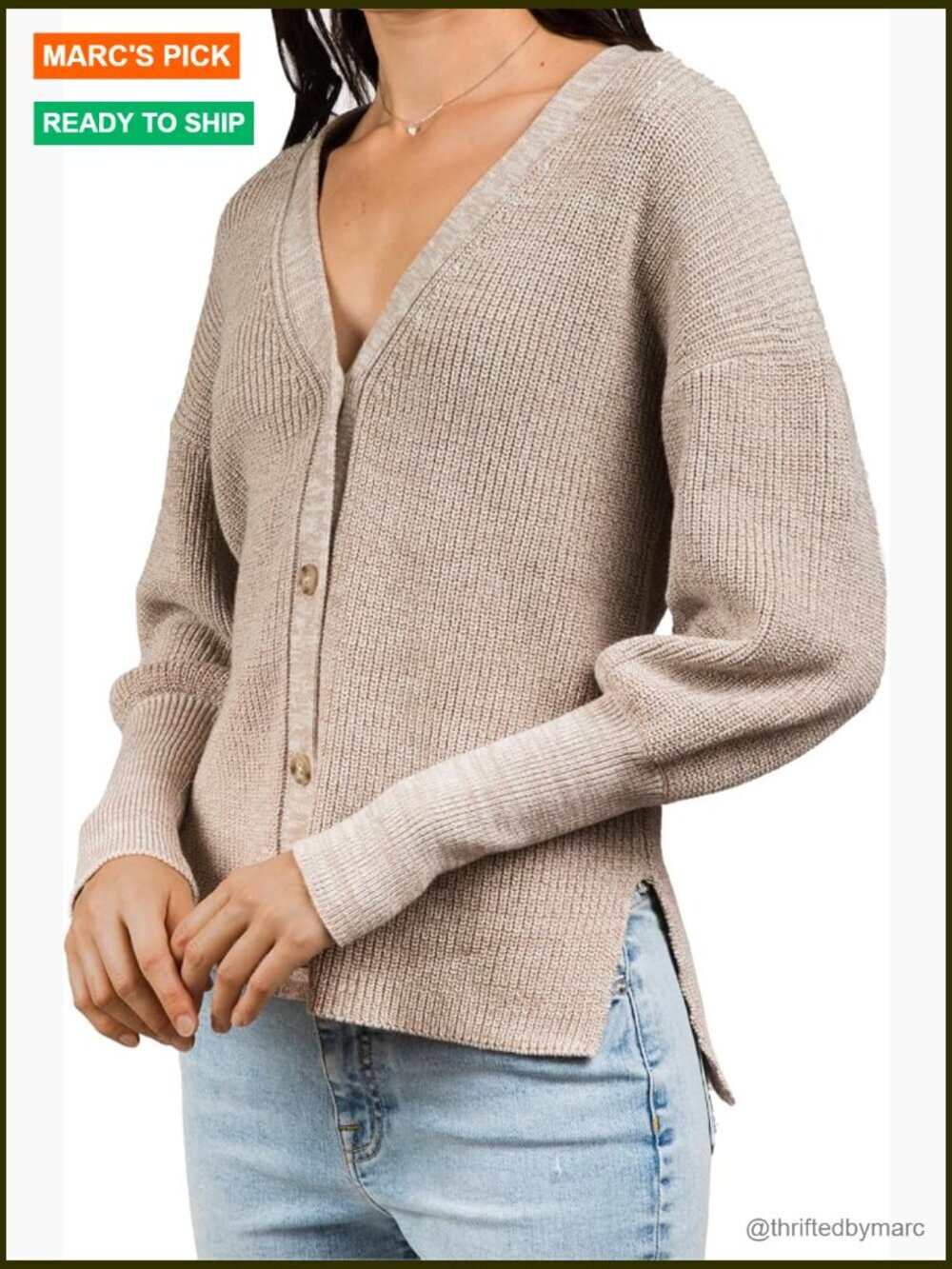 Puff Sleeve Cardigan 100% Cotton Knitted Button Down Sweater